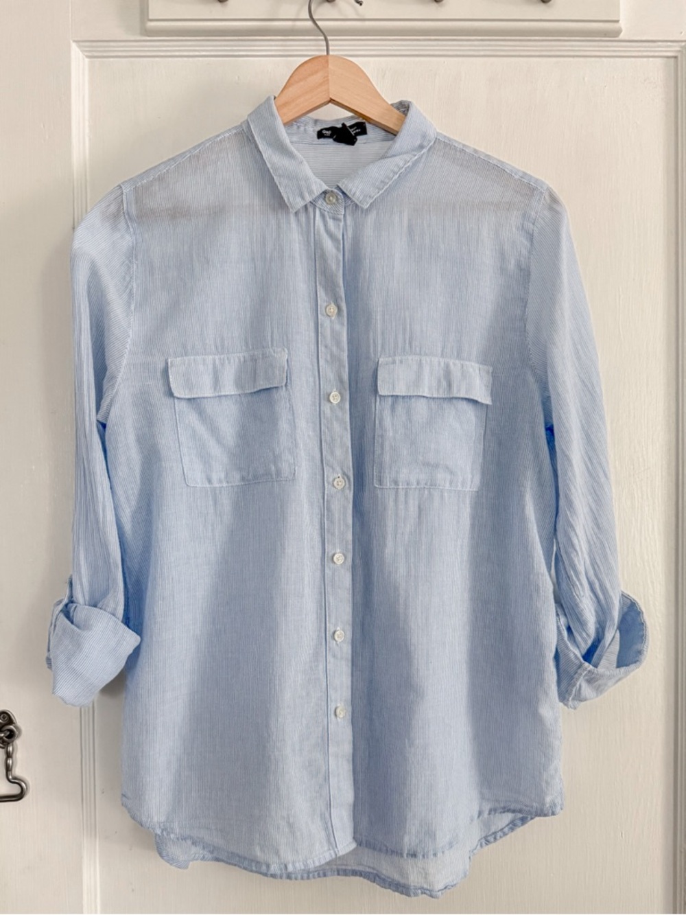 Gap Women's Blue Striped Boyfriend Style Blouse Top